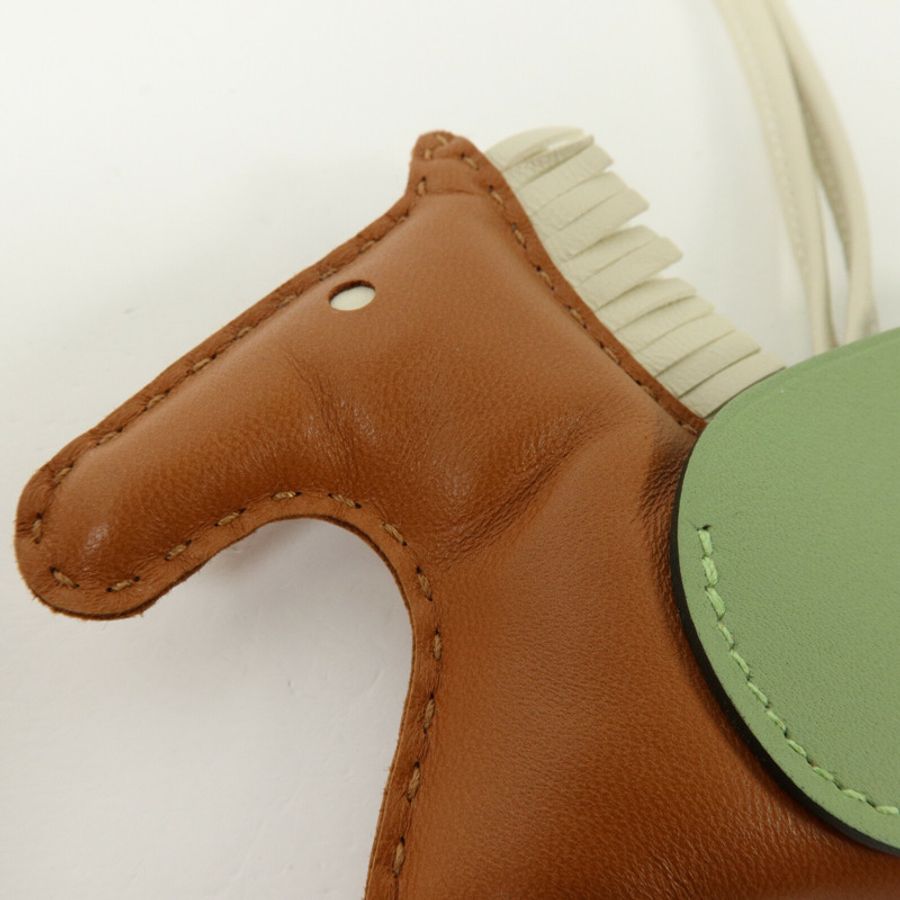 HERMES Milo/Swift皮革Rodeo Pegase MM掛飾Vert Criquet/Nata/Gold-7