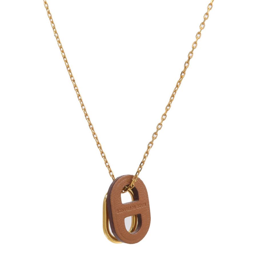 HERMES 金屬/Swift皮革O'Maillon Necklace項鍊Gold-1