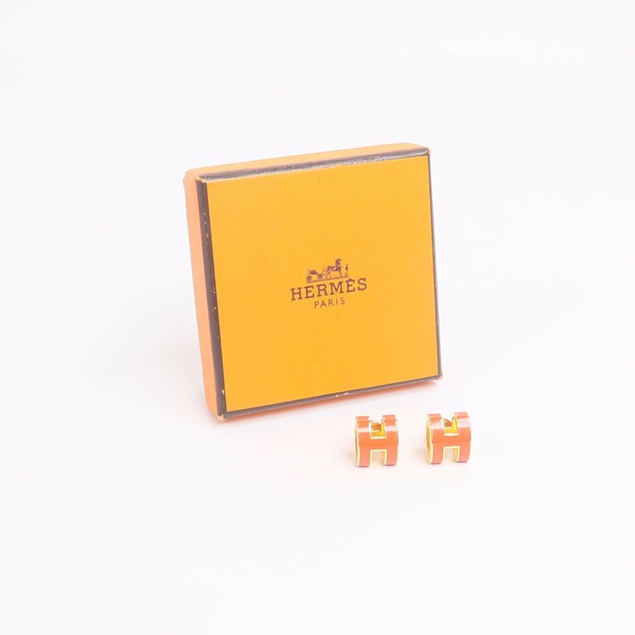 HERMES 金屬Pop H Earrings耳環Orange-6