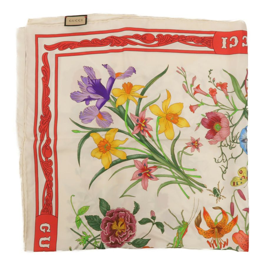 GUCCI 絲質Flower Scarf 86x86 絲巾-1