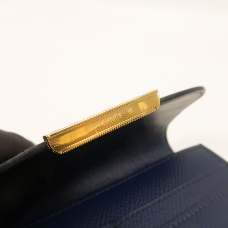 HERMES Epsom皮革Constance Compact Wallet錢包Bleu Saphir-15