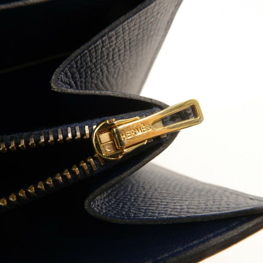 HERMES Epsom皮革Constance Compact Wallet錢包Bleu Saphir-16
