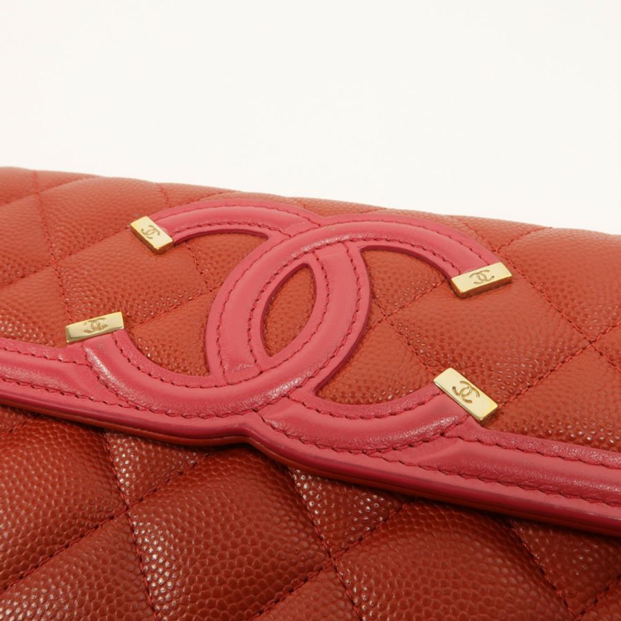 CHANEL 牛皮皮革CC Filigree Flap Wallet長錢包-10