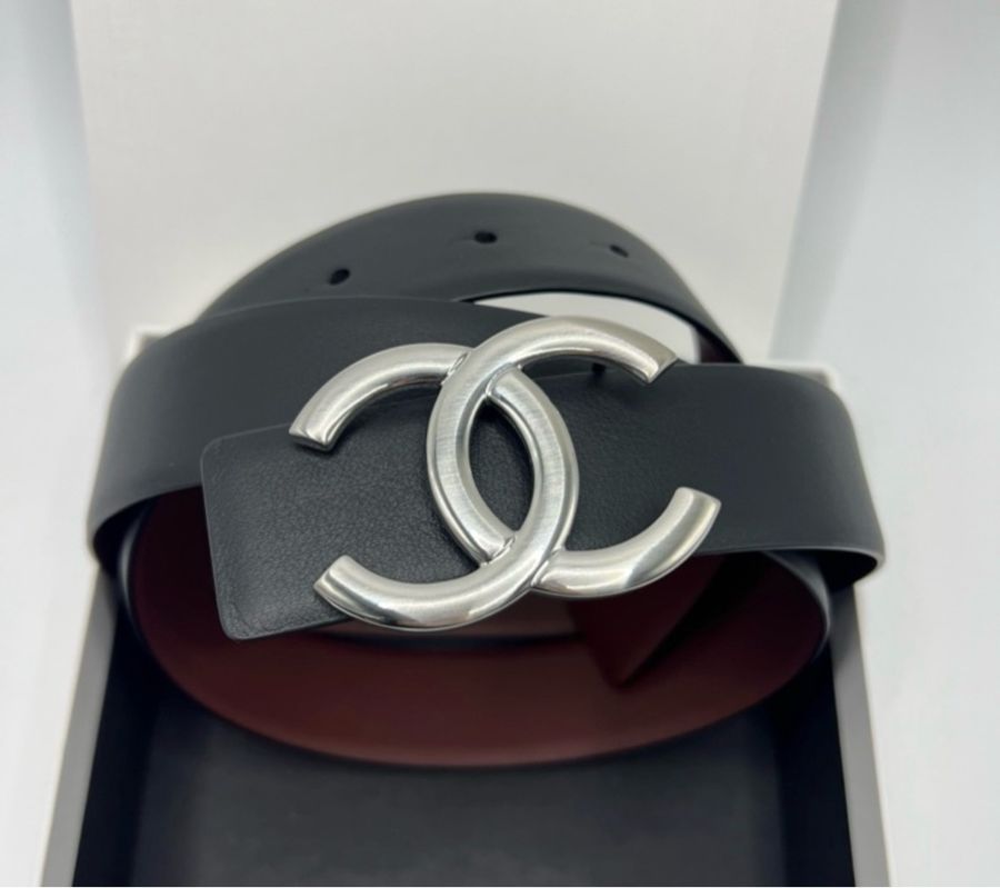 香奈儿Chanel经典款银色大logo双面腰带皮带-6