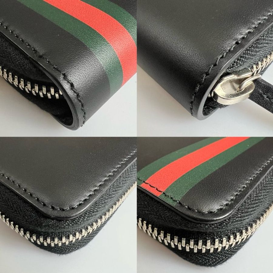 GUCCI 386843 黑霧面條紋ㄇ拉長夾-9
