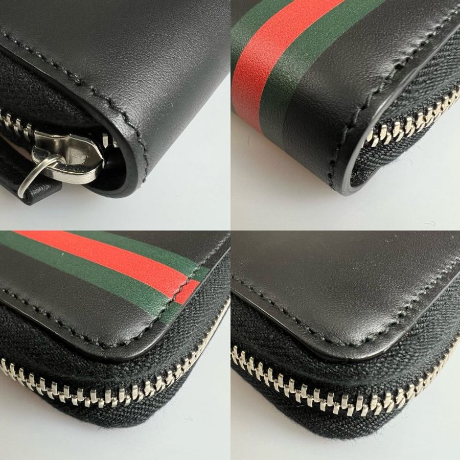 GUCCI 386843 黑霧面條紋ㄇ拉長夾-10