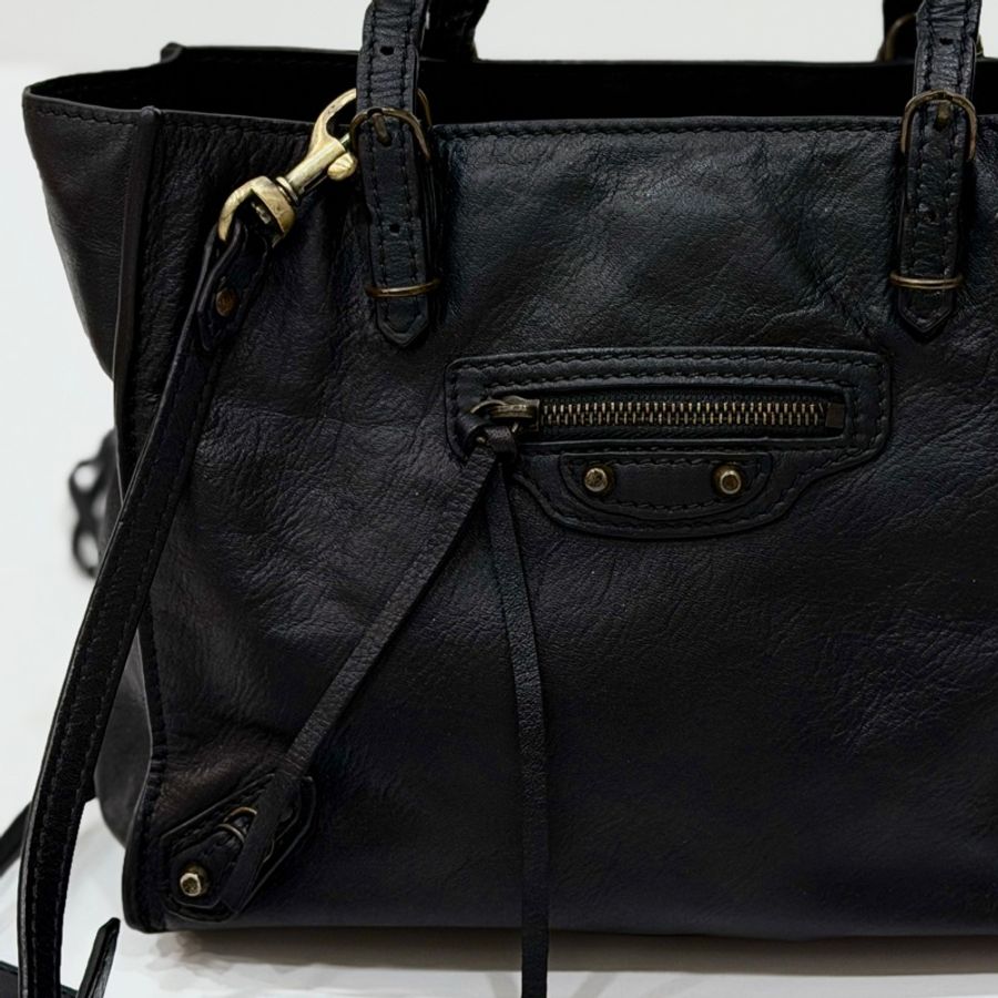《仙闆名牌精品 》BALENCIAGA 巴黎世家 Papier Mini 黑色 機車包 手提包 肩背包 斜背包 側背包-23
