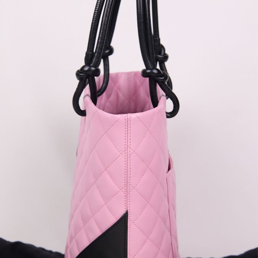 Chanel 9开粉色康鹏中号菜篮子手提包-2