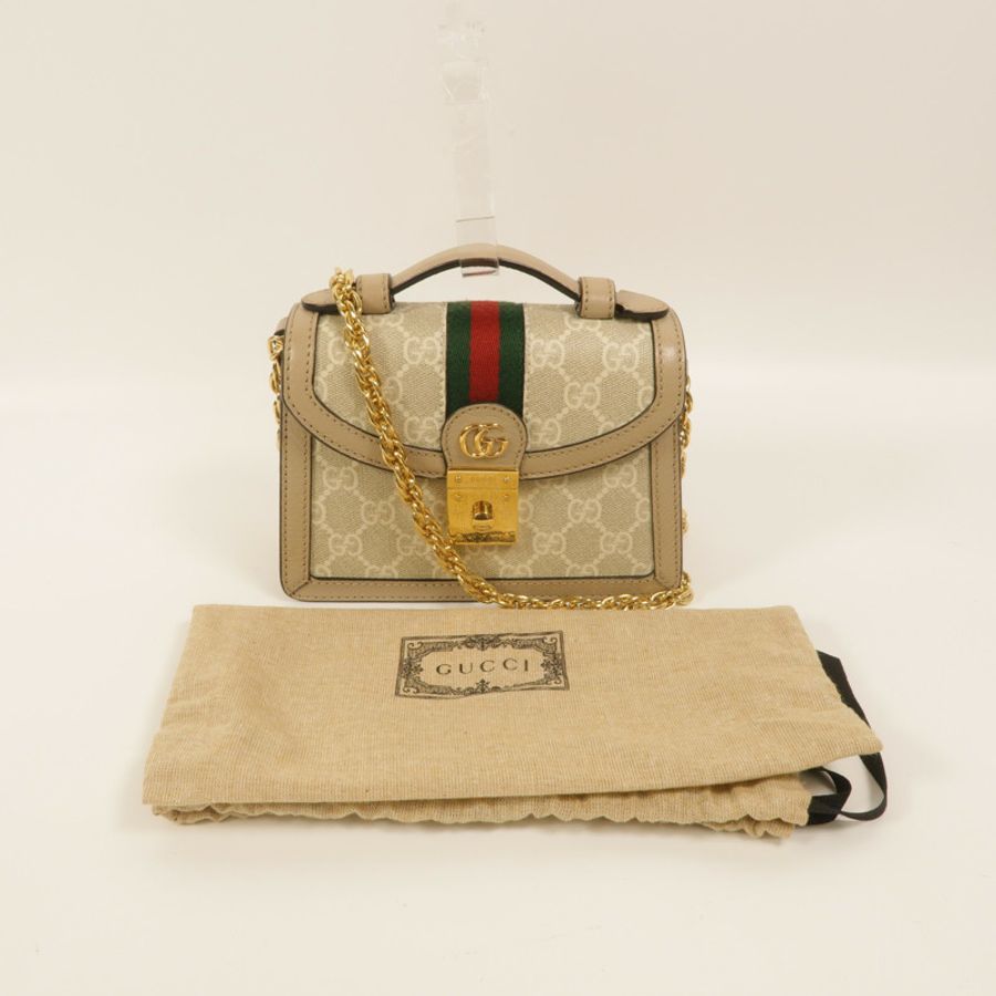 GUCCI 塗層帆布Ophidia GG鏈帶手挽肩背兩用袋-10