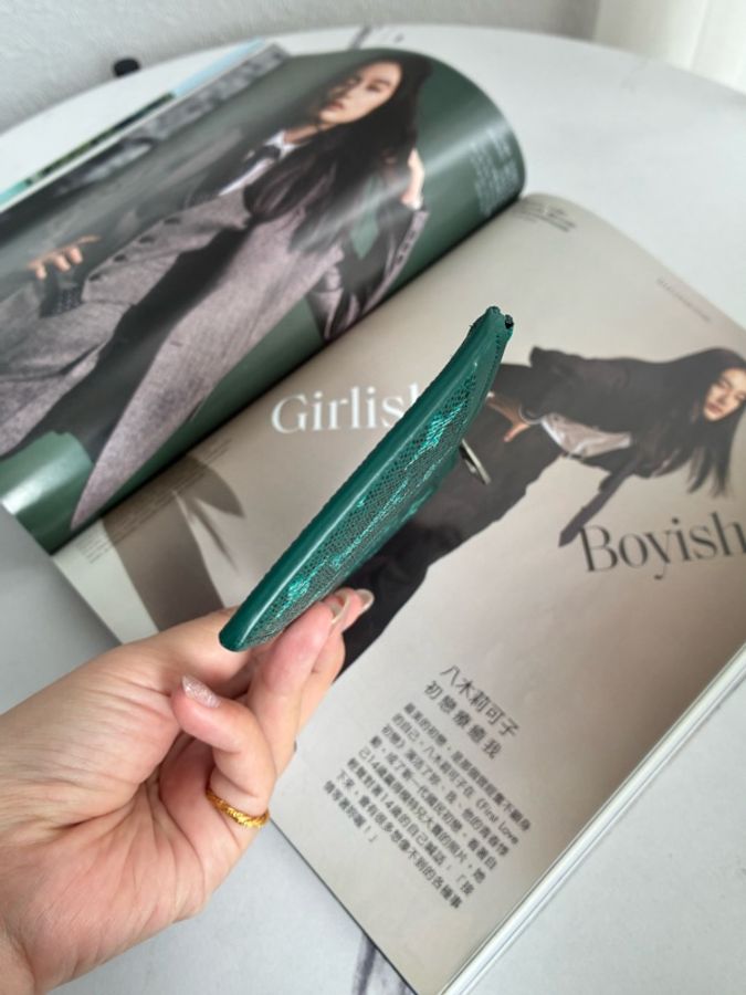 LV綠色扁一字卡片零錢包-3