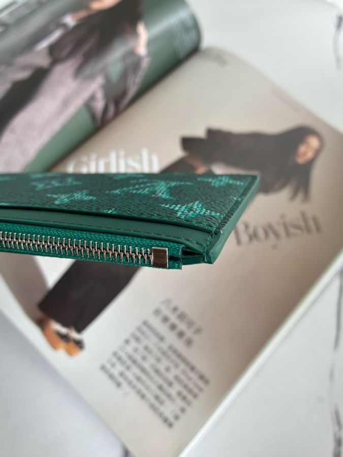 LV綠色扁一字卡片零錢包-12