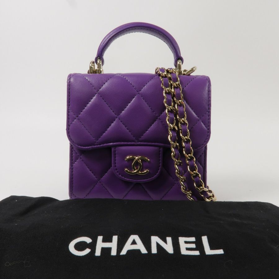 CHANEL 羊皮皮革Mini Top Handle Flap Bag鏈帶肩背袋-9