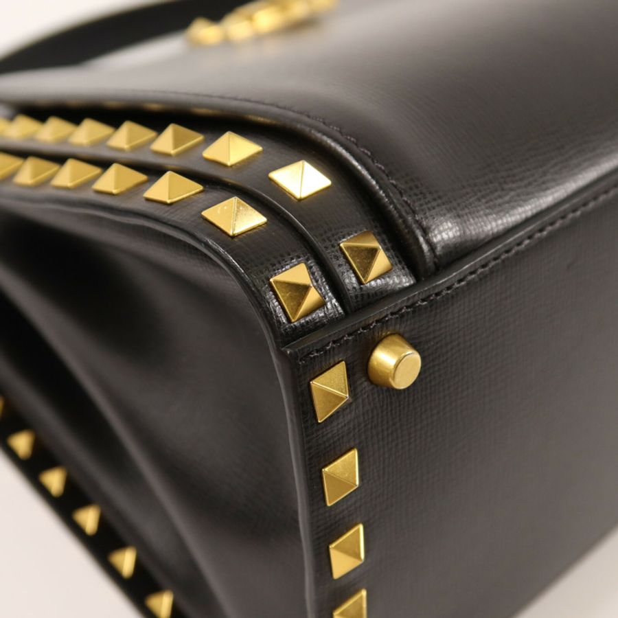 Valentino 牛皮皮革Alcove Rockstud Top Handle Medium手挽肩背兩用袋-12