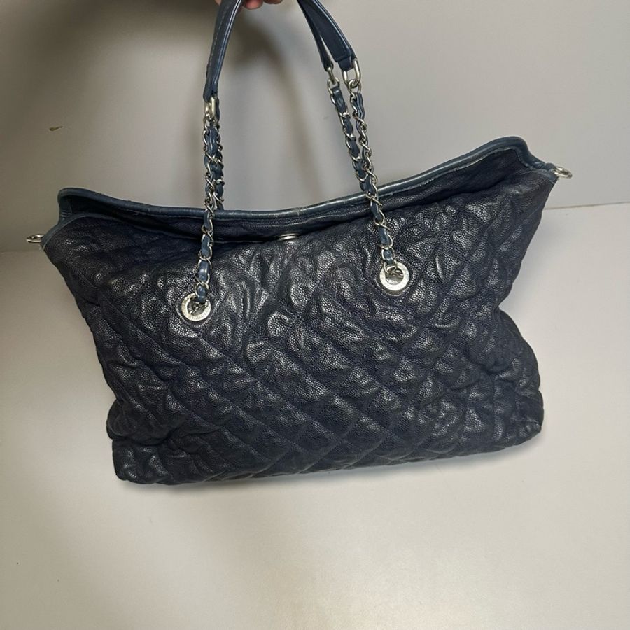 Chanel 香奈兒荔枝牛皮手提單肩包藍色-1