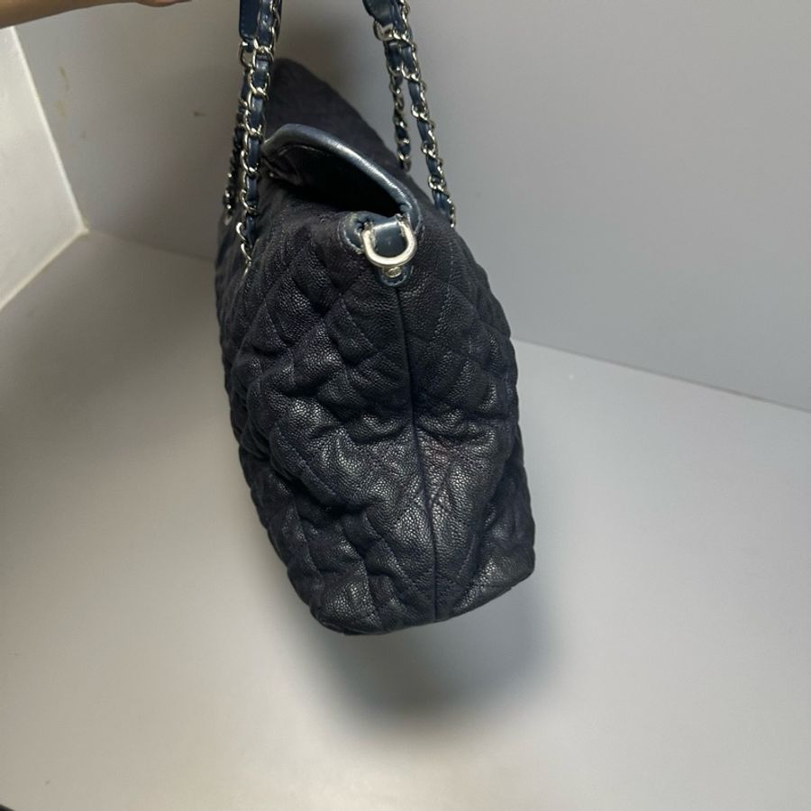 Chanel 香奈兒荔枝牛皮手提單肩包藍色-4