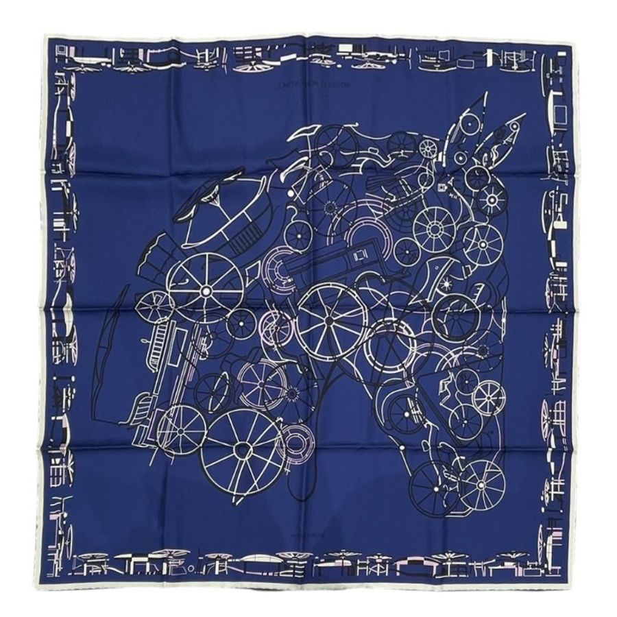 HERMES 愛馬仕 CARRE 90 COMPLICATION EQUESTRE 絲巾 純蠶絲 藍色系-1
