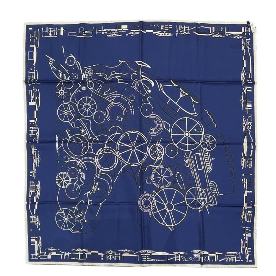 HERMES 愛馬仕 CARRE 90 COMPLICATION EQUESTRE 絲巾 純蠶絲 藍色系-2