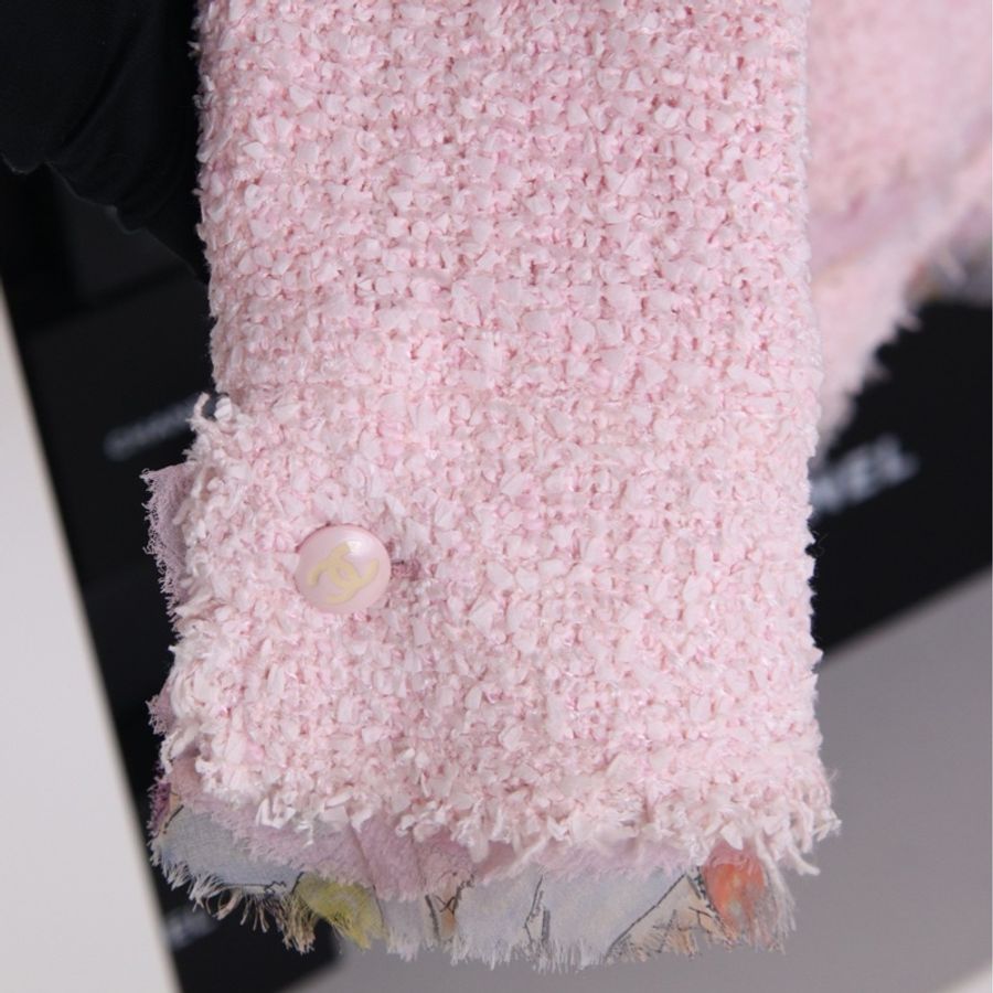 Chanel 04年樱花粉冰淇淋花边粗花呢上衣外套-8
