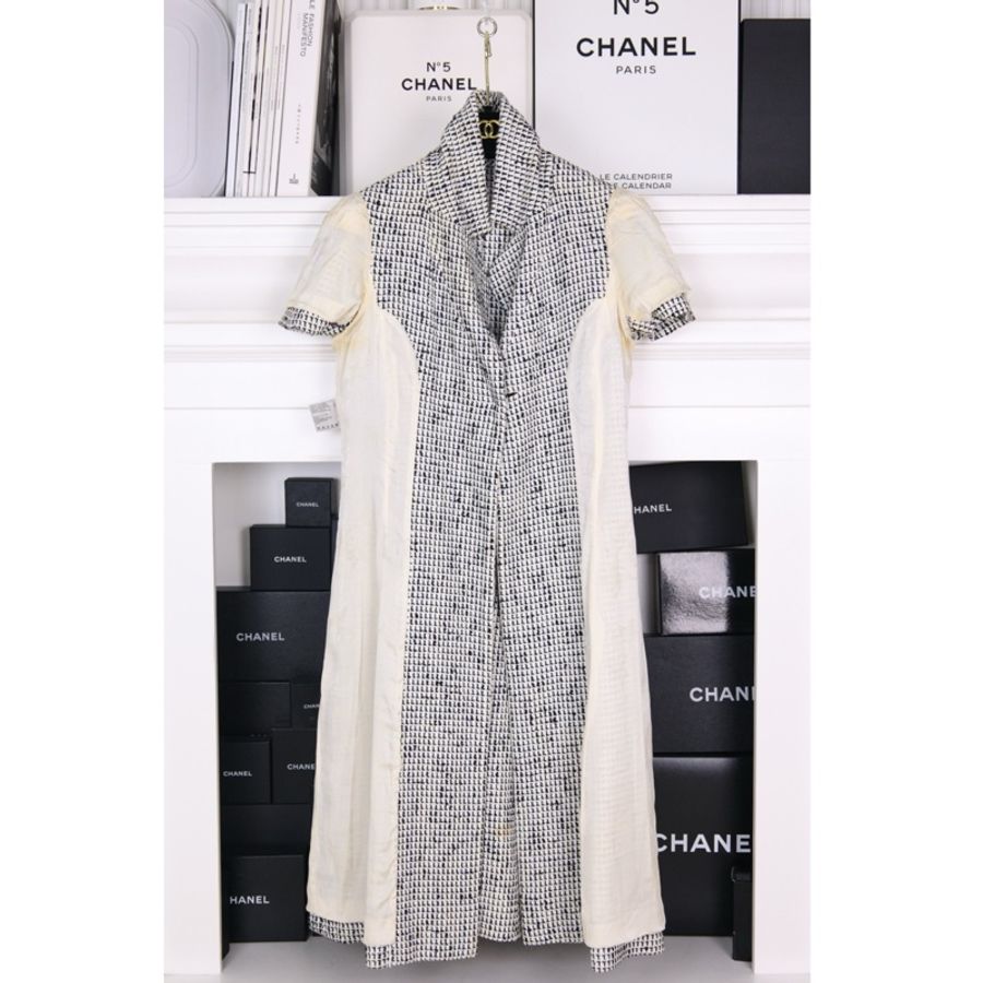 Chanel 09年黑白格纹长款短袖连衣裙外套-4