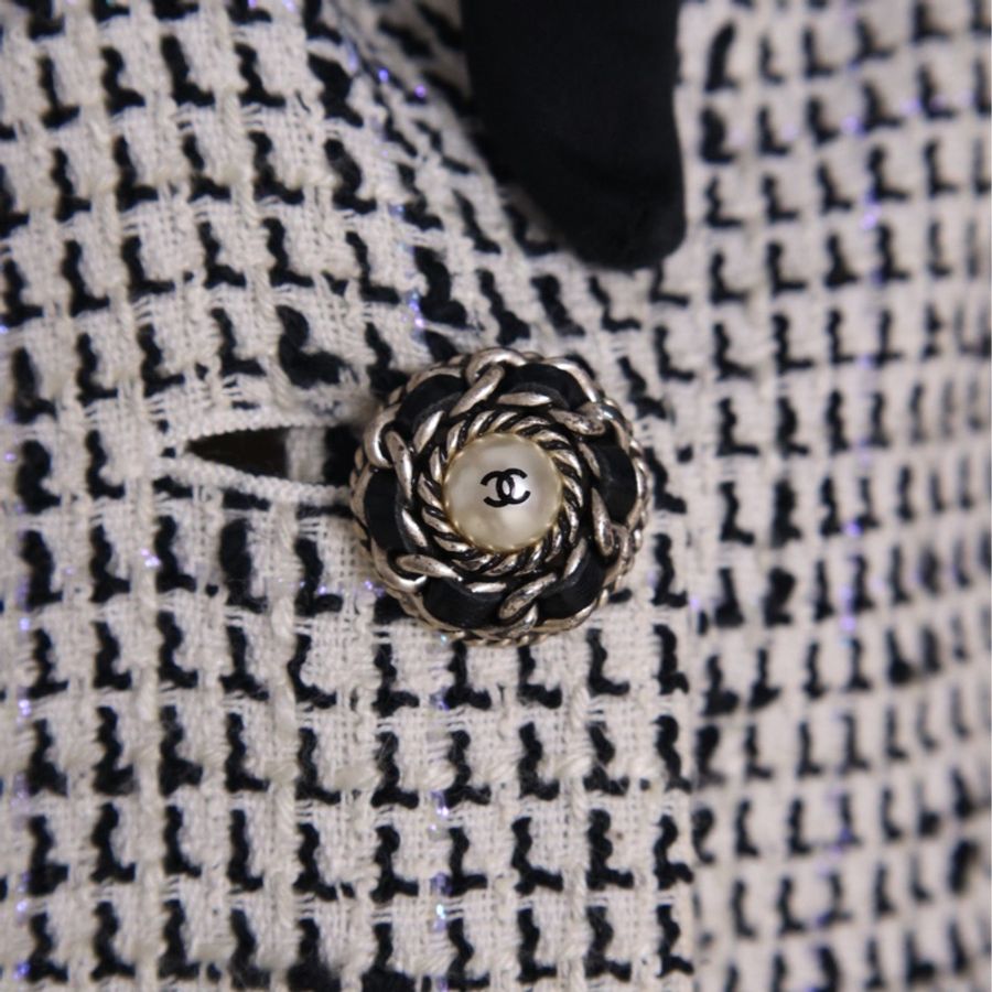 Chanel 09年黑白格纹长款短袖连衣裙外套-12