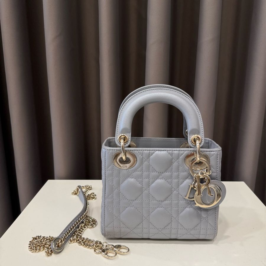 (全新閒置)Dior迪奧 mini ladydior黛妃包珠光灰-0