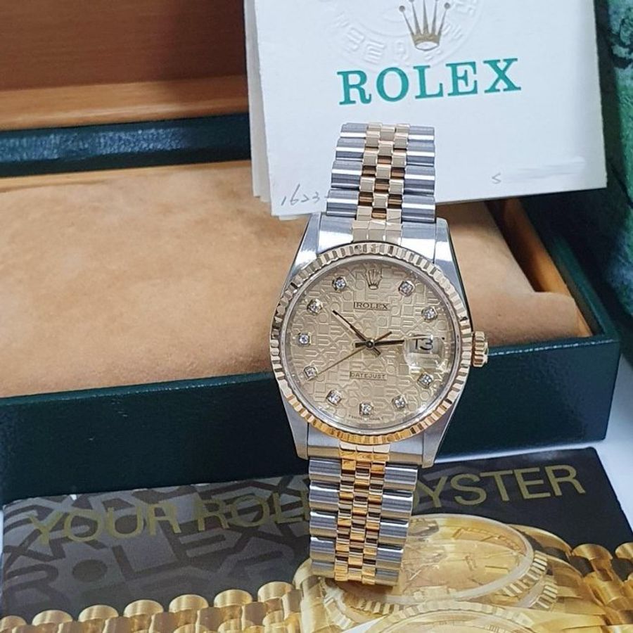 【大眾名錶】ROLEX勞力士 16233 Datejust 蠔式日誌 金色紀念面盤 鑽石時標原面未翻寫 大眾名錶B897-2