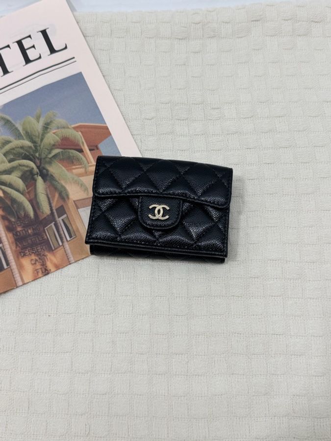 Chanel 黑金荔枝牛皮三折短夾-0