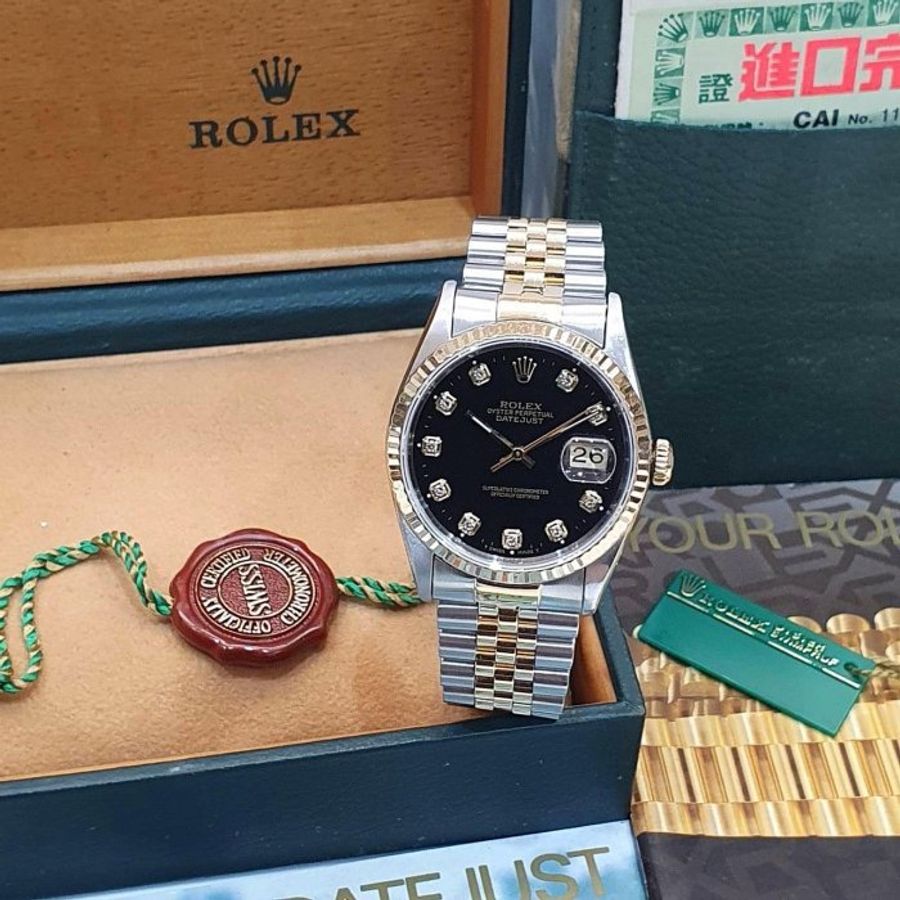 【大眾名錶】ROLEX 勞力士 16233 Datejust 蠔式日誌 新包台 黑色十鑽面盤 錶耳無孔 錶徑36mm 自動上鍊 大眾名錶G323-1