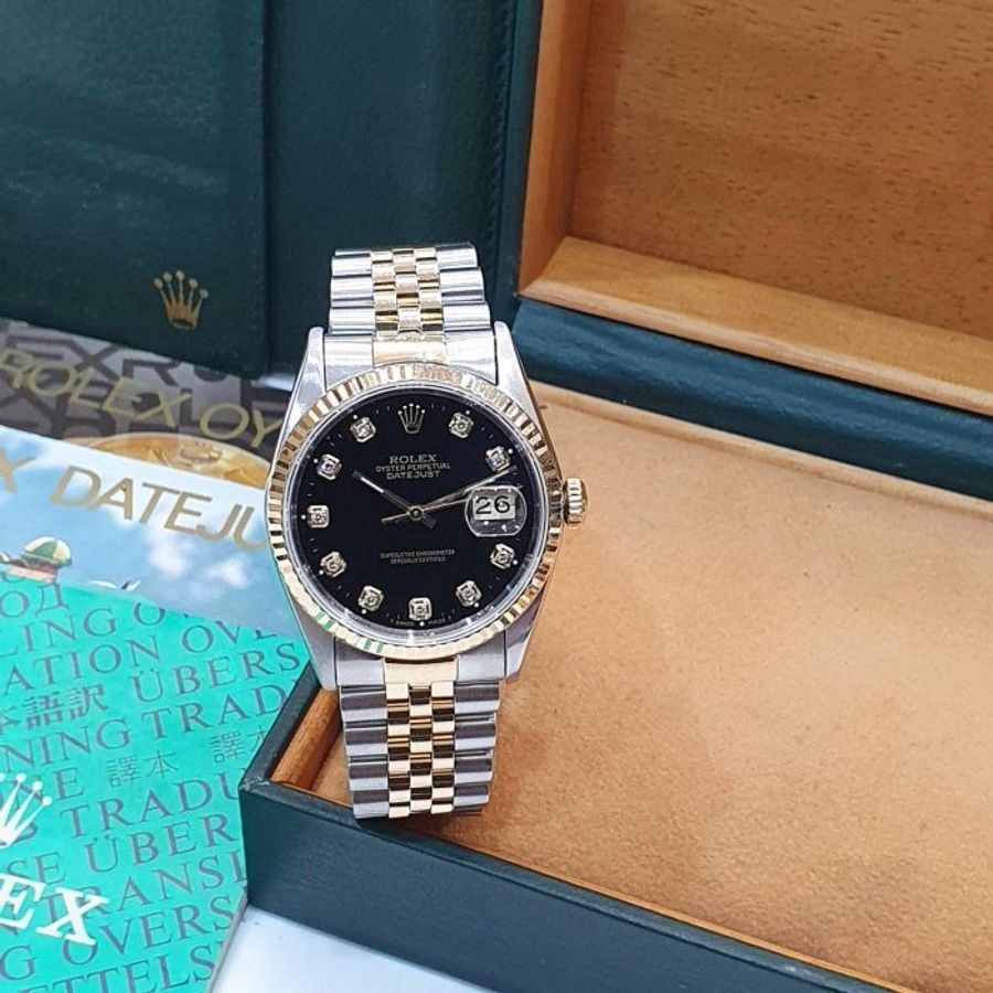 【大眾名錶】ROLEX 勞力士 16233 Datejust 蠔式日誌 新包台 黑色十鑽面盤 錶耳無孔 錶徑36mm 自動上鍊 大眾名錶G323-3