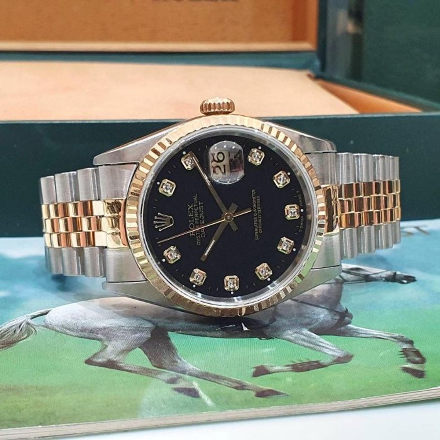 【大眾名錶】ROLEX 勞力士 16233 Datejust 蠔式日誌 新包台 黑色十鑽面盤 錶耳無孔 錶徑36mm 自動上鍊 大眾名錶G323-4