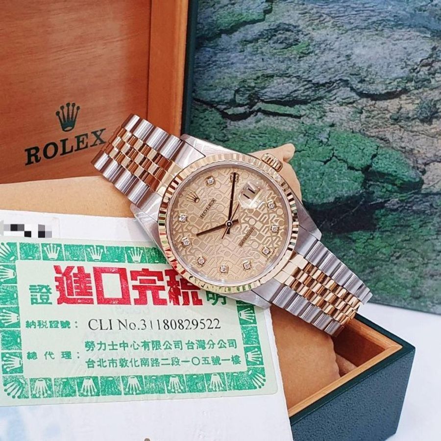 【大眾名錶】ROLEX勞力士 16233 Datejust 蠔式18K半金 新包台十鑽紀念面盤 原廠帶未整理 底蓋原廠貼紙 大眾名錶B1284-4