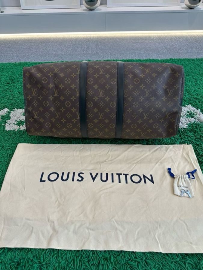 99新 Louis Vuitton lv經典爆款 老花黑色配皮拼接 老花旅行袋 55尺寸 芯片款-3