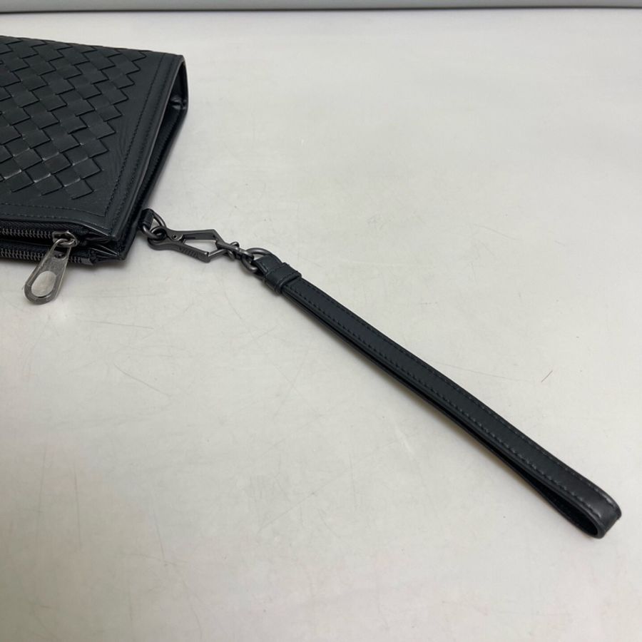 BV葆蝶家 黑色全皮編織雙拉鍊手拿包 手包-5