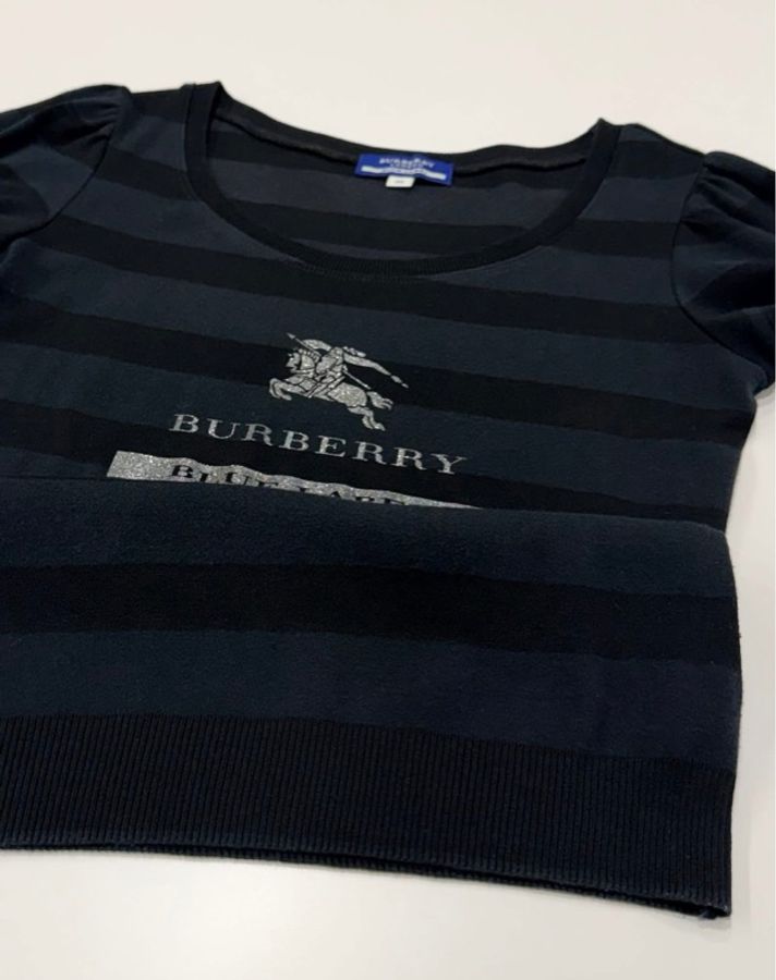 BURBERRY 藍標 橫條大戰字母彈性上衣-7