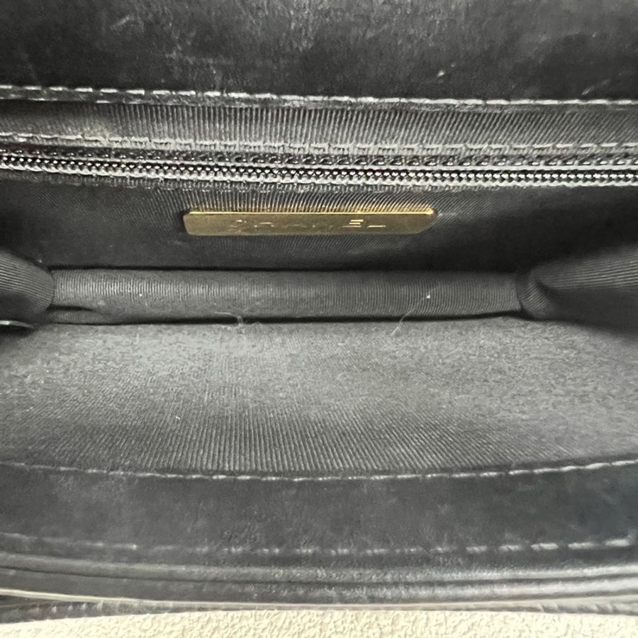 Chanel/香奈兒黑金孟買風琴郵差包油蠟皮,拼荔枝紋牛皮28開無卡-4