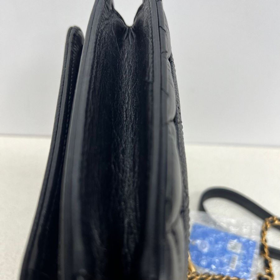 Chanel/香奈兒黑金孟買風琴郵差包油蠟皮,拼荔枝紋牛皮28開無卡-5