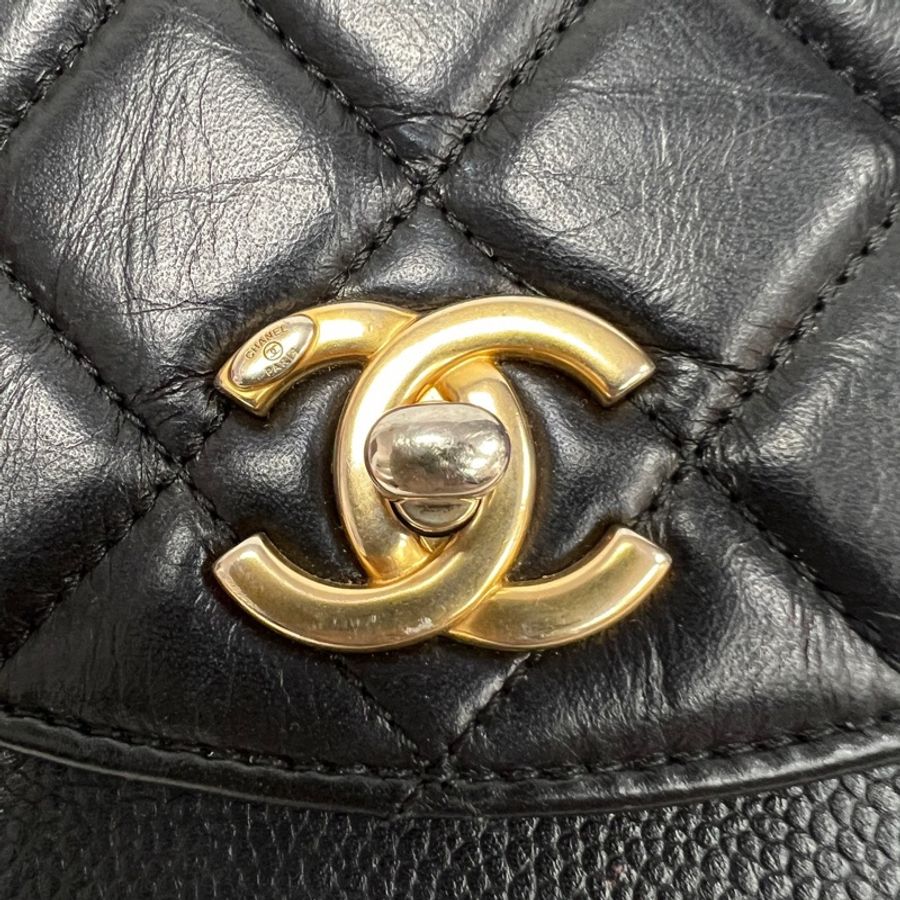 Chanel/香奈兒黑金孟買風琴郵差包油蠟皮,拼荔枝紋牛皮28開無卡-8