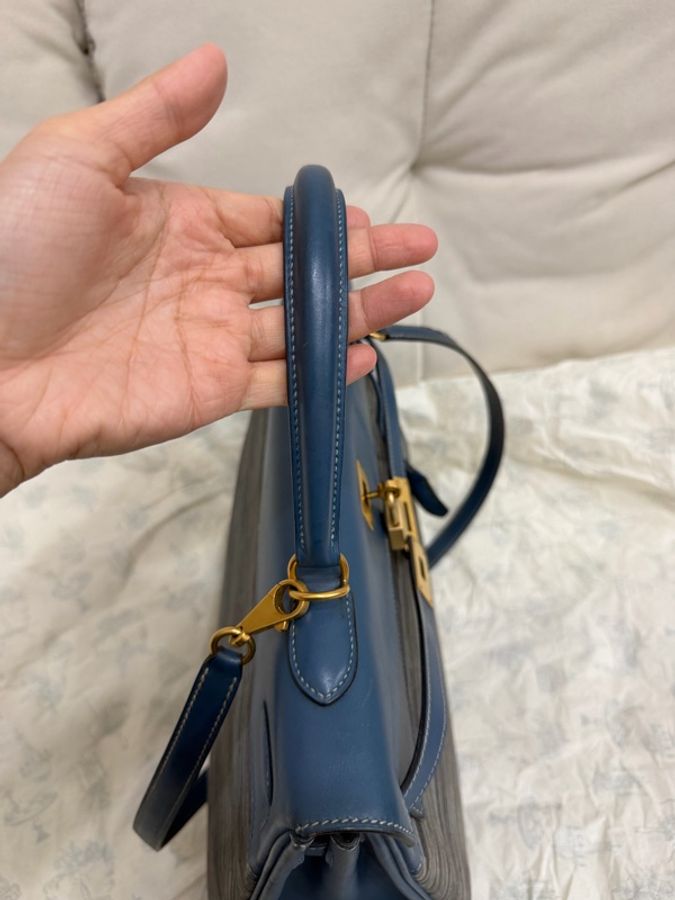 Hermes 愛馬仕 磨砂金扣 羊切皮 Kelly35 普魯士藍 內縫-3