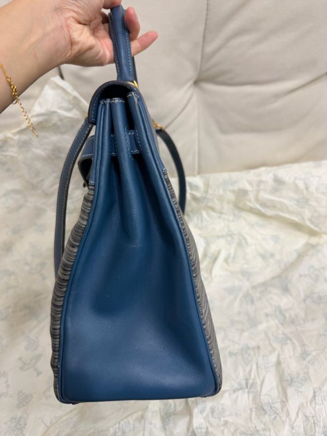Hermes 愛馬仕 磨砂金扣 羊切皮 Kelly35 普魯士藍 內縫-6