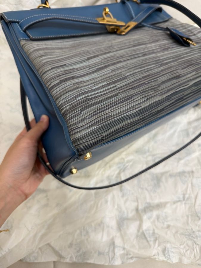 Hermes 愛馬仕 磨砂金扣 羊切皮 Kelly35 普魯士藍 內縫-8