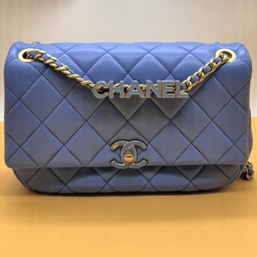 CHANEL 全新 LOGO 鏈帶 肩背包 側背包 Chain Shoudler Bag 天藍色-0