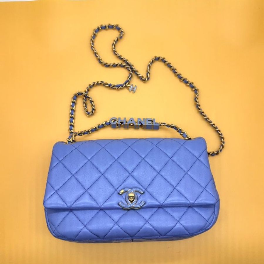 CHANEL 全新 LOGO 鏈帶 肩背包 側背包 Chain Shoudler Bag 天藍色-1