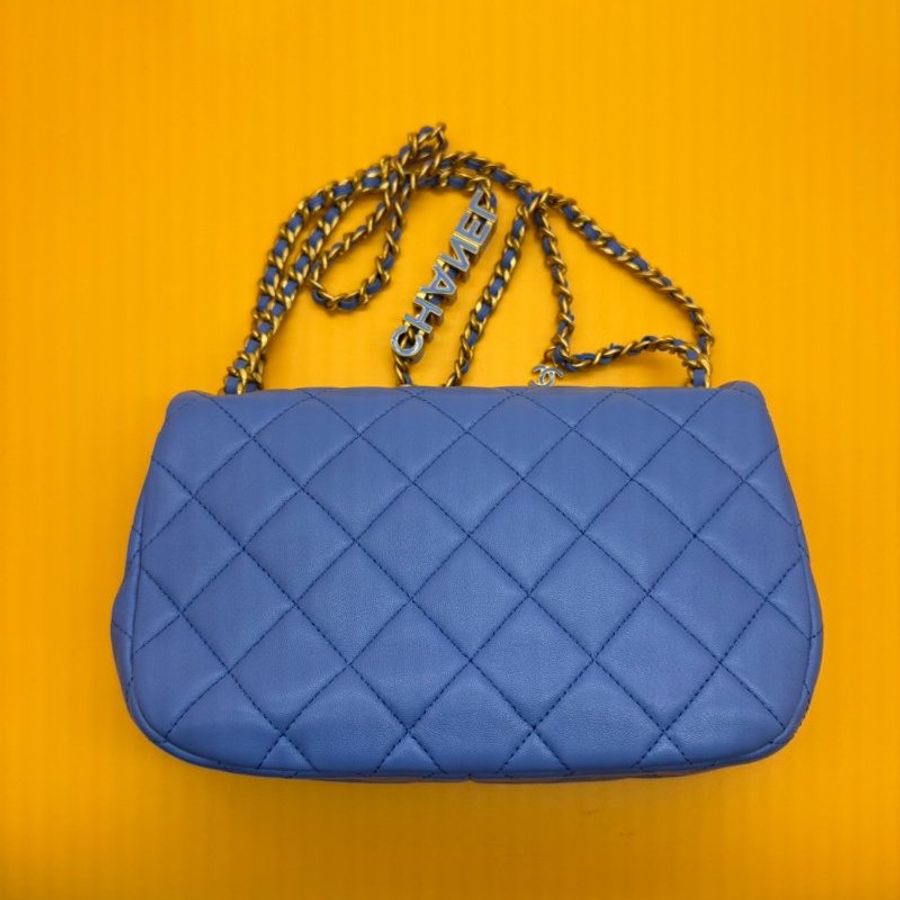 CHANEL 全新 LOGO 鏈帶 肩背包 側背包 Chain Shoudler Bag 天藍色-3