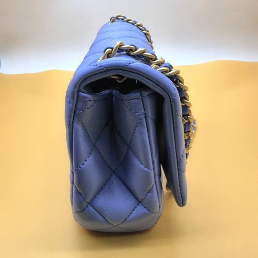 CHANEL 全新 LOGO 鏈帶 肩背包 側背包 Chain Shoudler Bag 天藍色-4