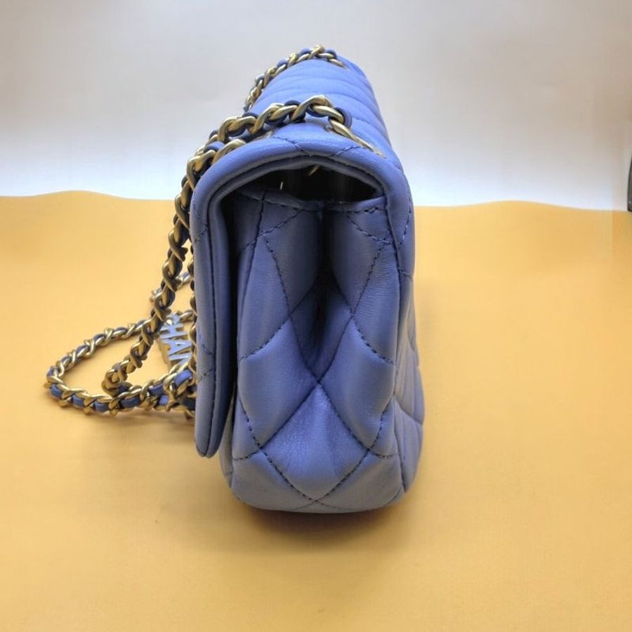 CHANEL 全新 LOGO 鏈帶 肩背包 側背包 Chain Shoudler Bag 天藍色-5