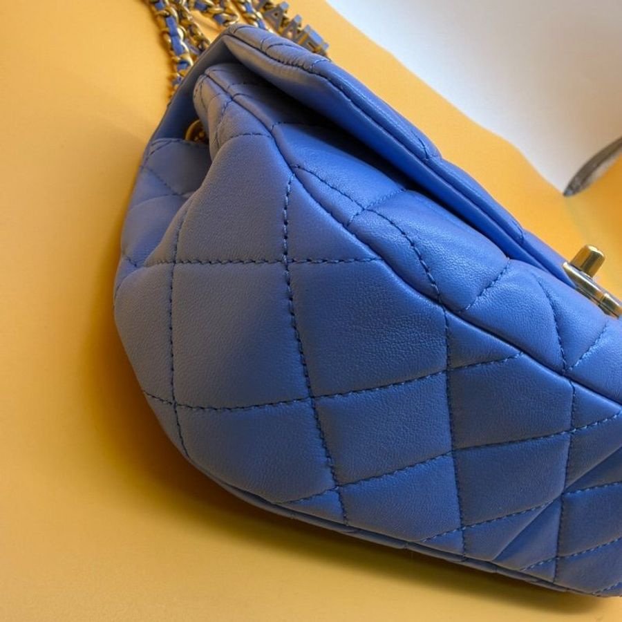 CHANEL 全新 LOGO 鏈帶 肩背包 側背包 Chain Shoudler Bag 天藍色-9