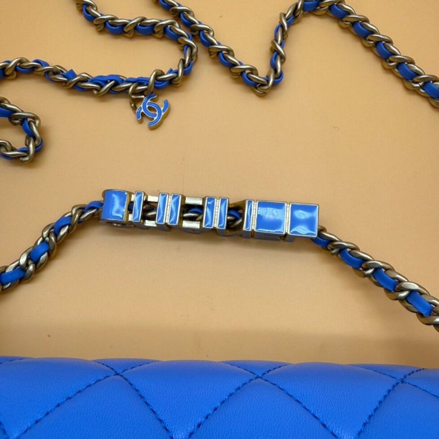 CHANEL 全新 LOGO 鏈帶 肩背包 側背包 Chain Shoudler Bag 天藍色-12