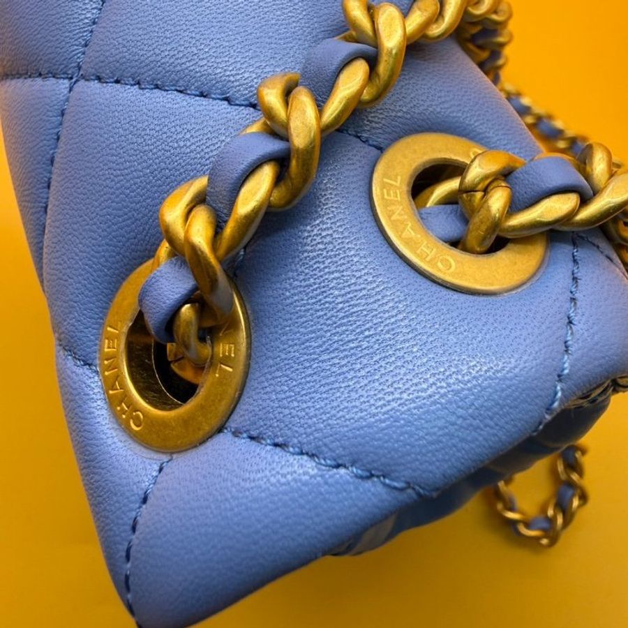 CHANEL 全新 LOGO 鏈帶 肩背包 側背包 Chain Shoudler Bag 天藍色-14