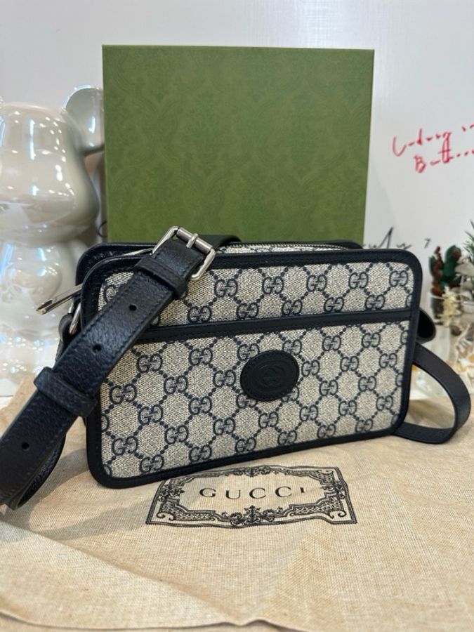 99新Gucci古馳 藍色老花retro相機包尺寸21.5*13*5.5cm附件 塵袋-1