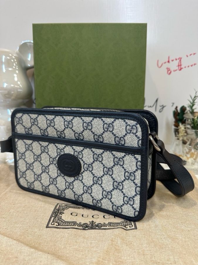 99新Gucci古馳 藍色老花retro相機包尺寸21.5*13*5.5cm附件 塵袋-2